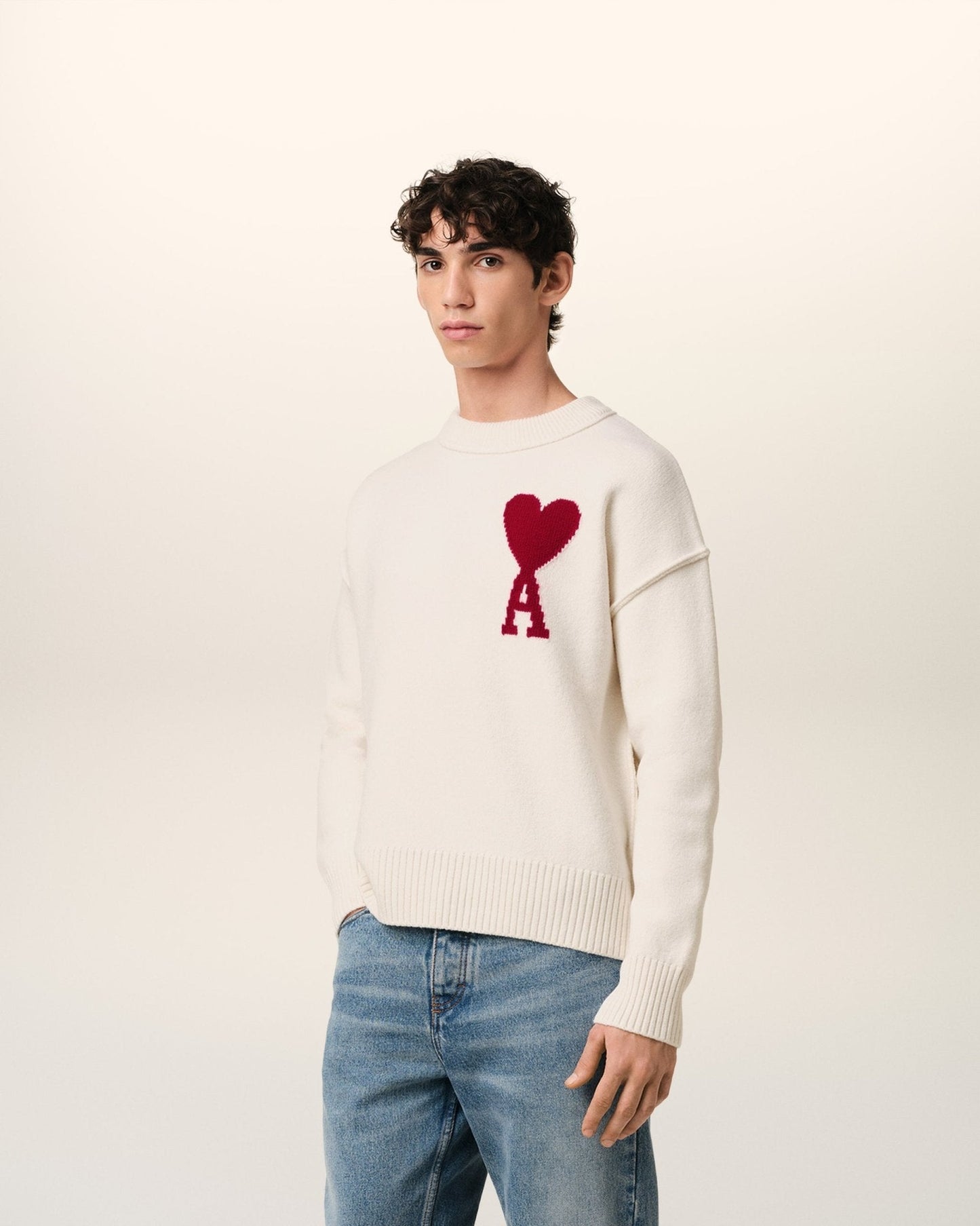WHITE WOOL AMI SWEATER