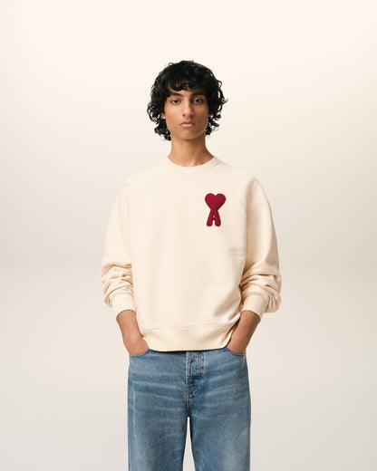 BEIGE COTTON AMI PATCH SWEATSHIRT