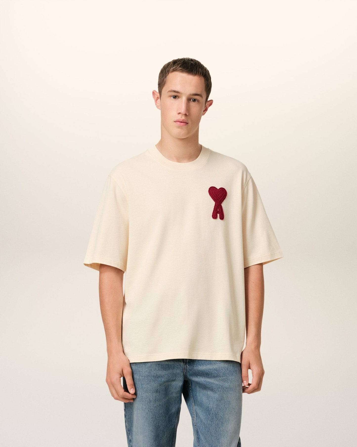 BEIGE COTTON AMI PATCH T-SHIRT