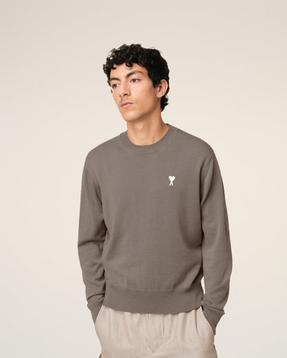 BEIGE WOOL AMI CREW NECK SWEATER