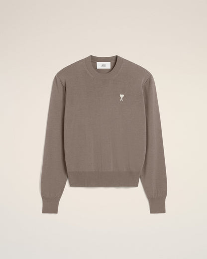 BEIGE WOOL AMI CREW NECK SWEATER