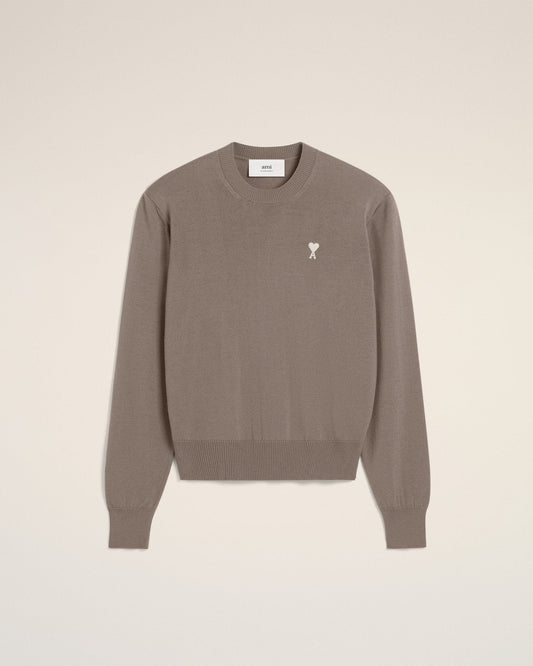 BEIGE WOOL AMI CREW NECK SWEATER