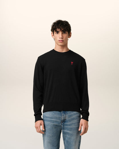 BLACK WOOL AMI CREW NECK SWEATER