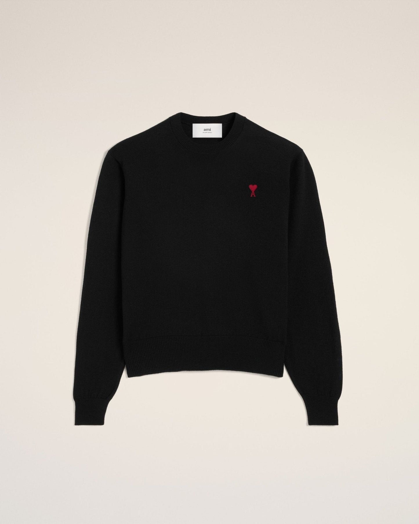 BLACK WOOL AMI CREW NECK SWEATER