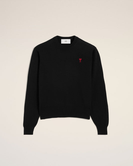 BLACK WOOL AMI CREW NECK SWEATER