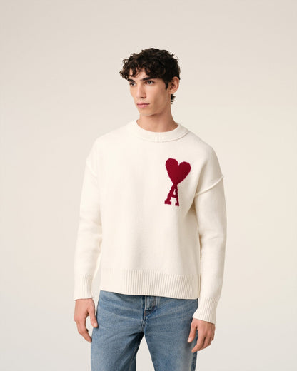 WHITE WOOL AMI SWEATER